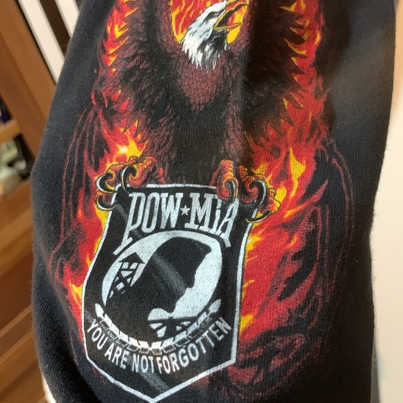 Y2K POW MIA Never Forget Biker Shirt Eagle & Flames Graphic Long Sleeve Medium - Picture 5 of 17
